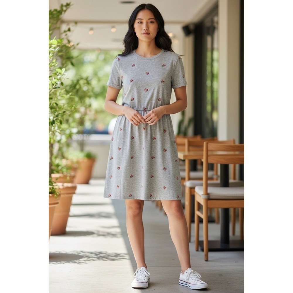 Draper James Gretchen Sweatshirt Dress Womens S Gray Floral embroidered boho